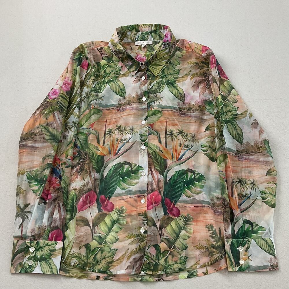 Lucky & Coco Sheer Button Down Floral Top Womens XL